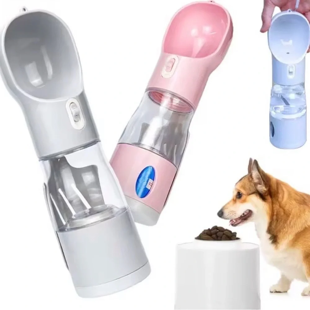 4 in 1 Portable Dog Water,Food Bottle with poop bags and shovel/scooper